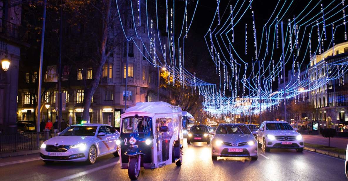 Madrid: Private Christmas Lights Tour by Eco Tuk-Tuk - Palacio de las Cortes (Congreso de los Diputados) and Saint Jerome the Royal